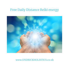  and 2 hands together with light shining through and outwards > Caption: free daily distance Reiki during lockdown